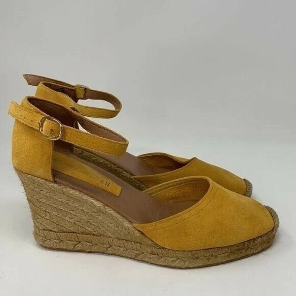 Jeffrey Campbell Sandals Wedge Heels Yellow Suede Espadrille EU 40 Size 10 9.5